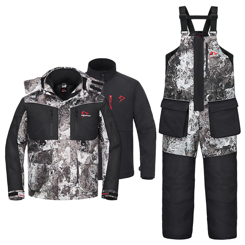 Ice Fishing Suit, Ice Fishing Bib and Jacket, Bibs / Black Gray / 3XL