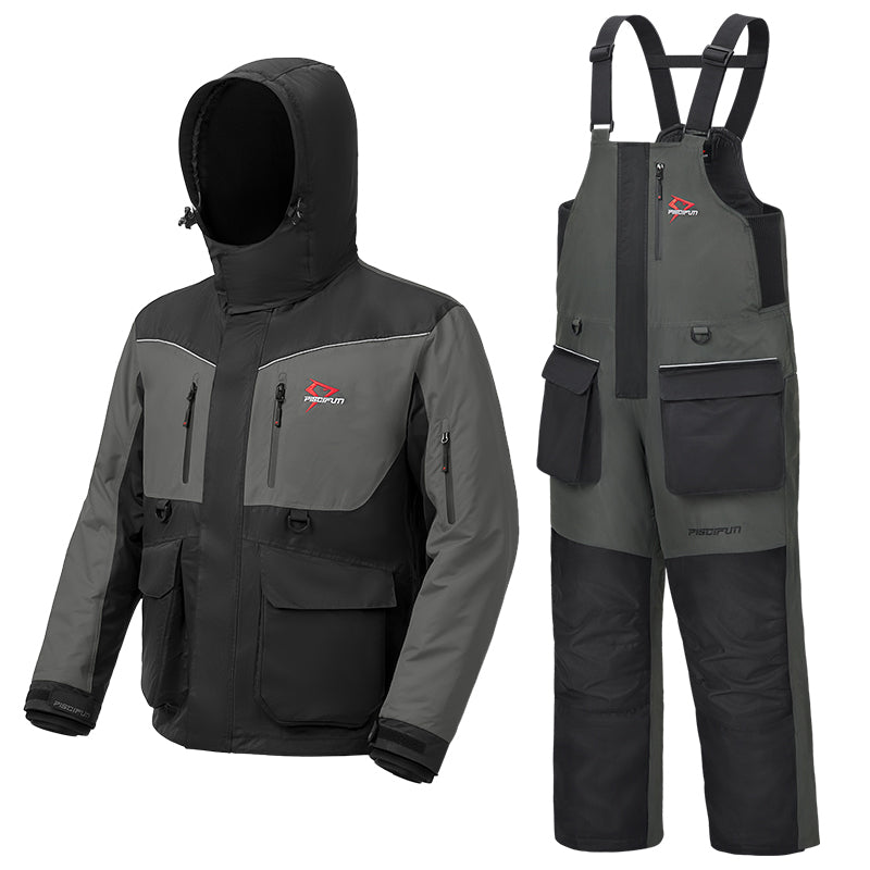 Ice Fishing Insulated Bibs Waterproof Fishing Bib, Suit / Black Gray / XL