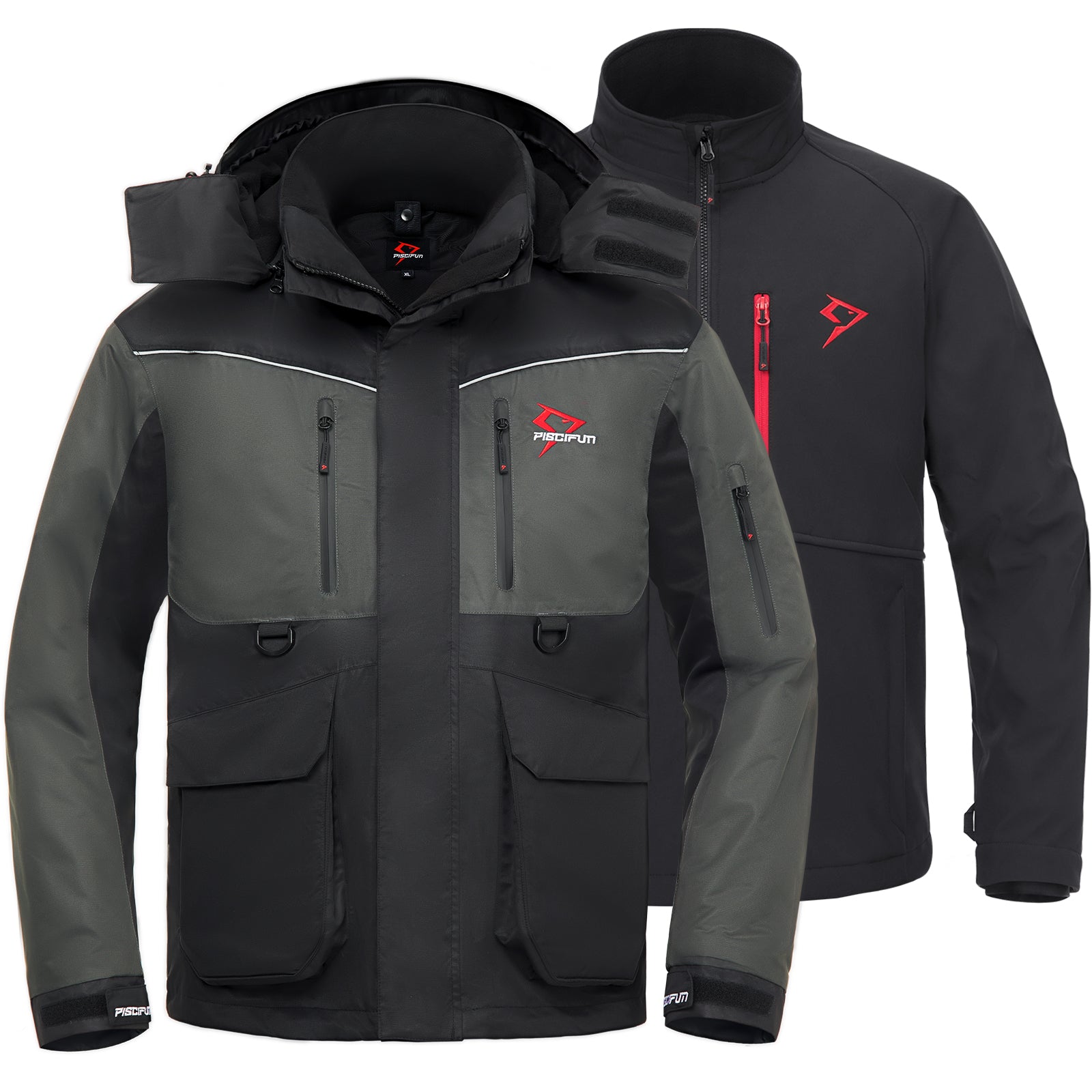 Piscifun Ice Fishing Suit | Ice Fishing Bib and Jacket Jacket / Black Gray / M