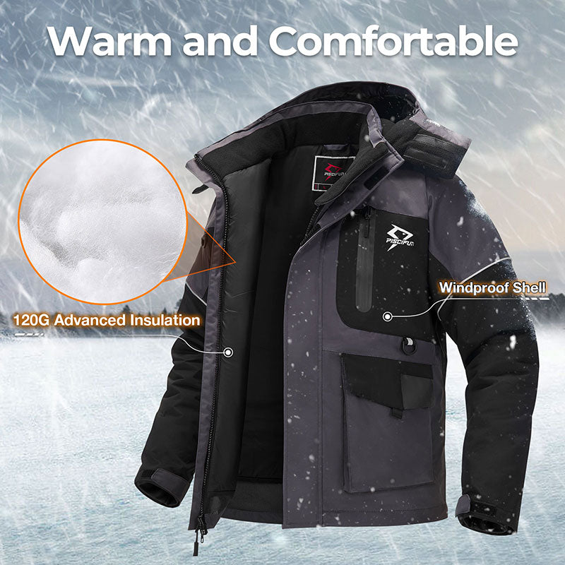 Ice Fishing Suits | Insulated Jacket & Bibs | Suit / Black Gray / L |  Piscifun
