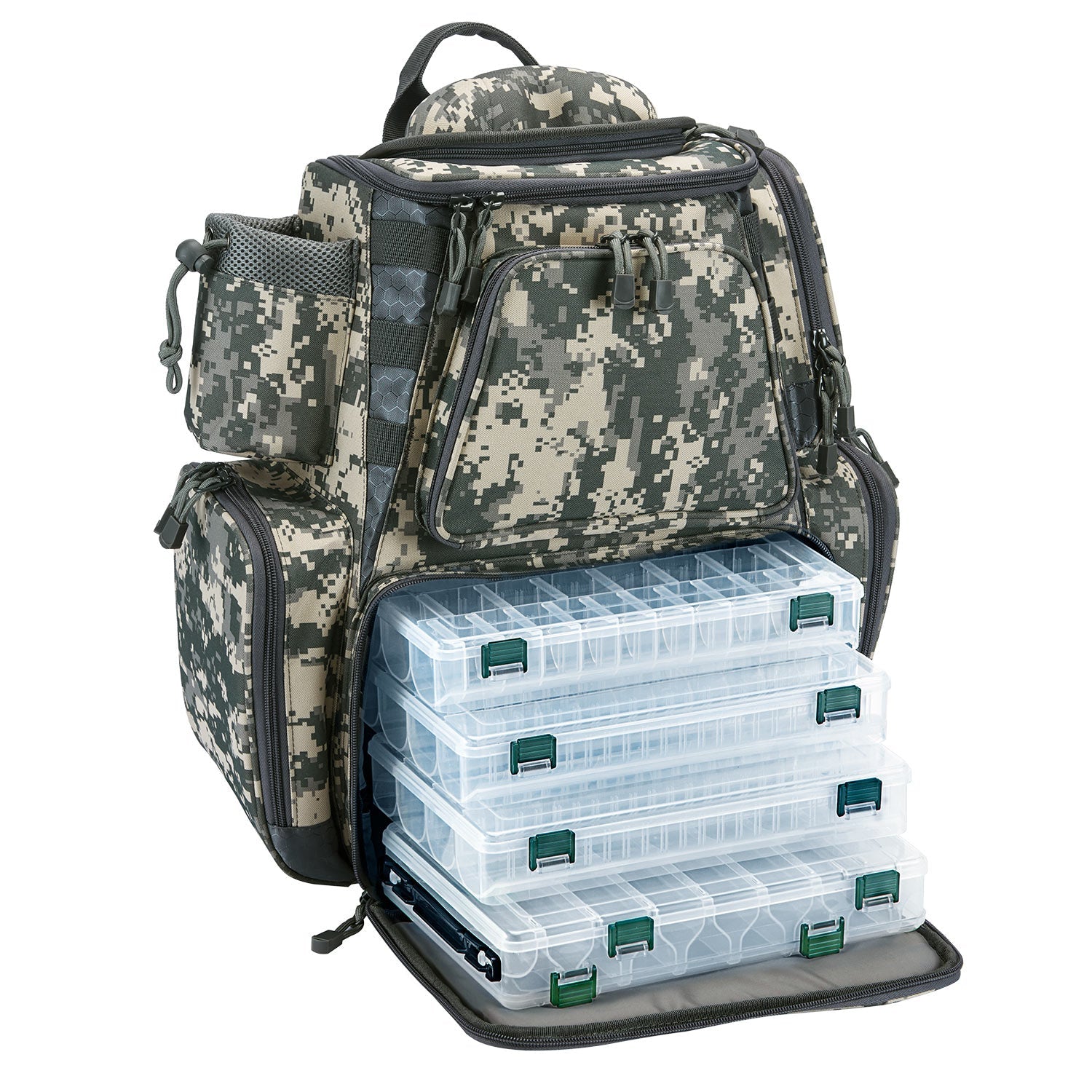 Piscifun® Fishing Tackle Backpack With 4 Trays Fishing Gear Bag Sale, Digital Camo Backpack with Four Trays