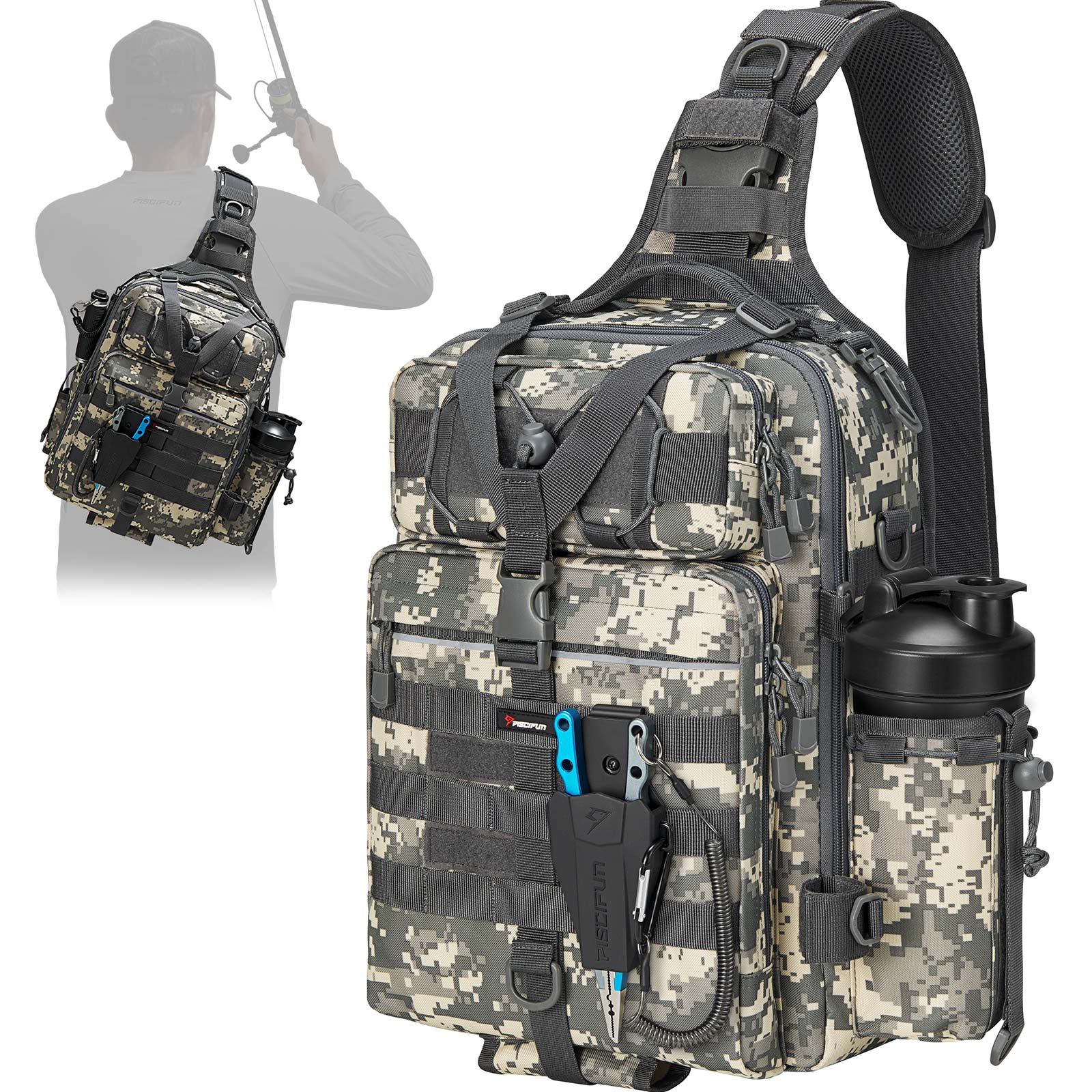 Piscifun Sling Fishing Tackle Bag Outdoor Fishing Storage Backpack