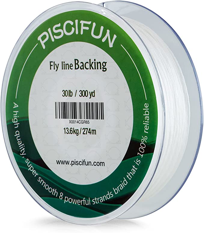 Piscifun Braided Fly Line Backing with Orange White Fluorescent Yellow |  White / 20lb/100yd | Piscifun