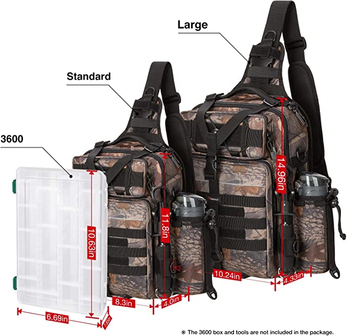Piscifun Sling Fishing Tackle Bag, Outdoor Fishing Storage Pack,  Water-Resistant Fishing Bag Cross Body Sling Bag Black