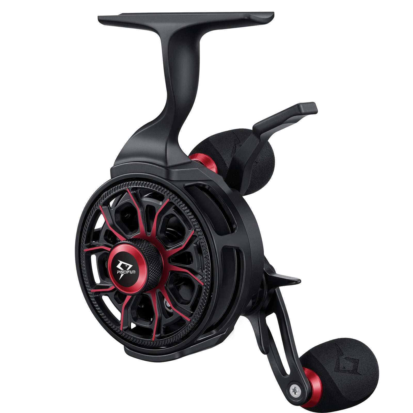ICX Carbon Inline Ice Fishing Reel, Red & Black / Left Hand