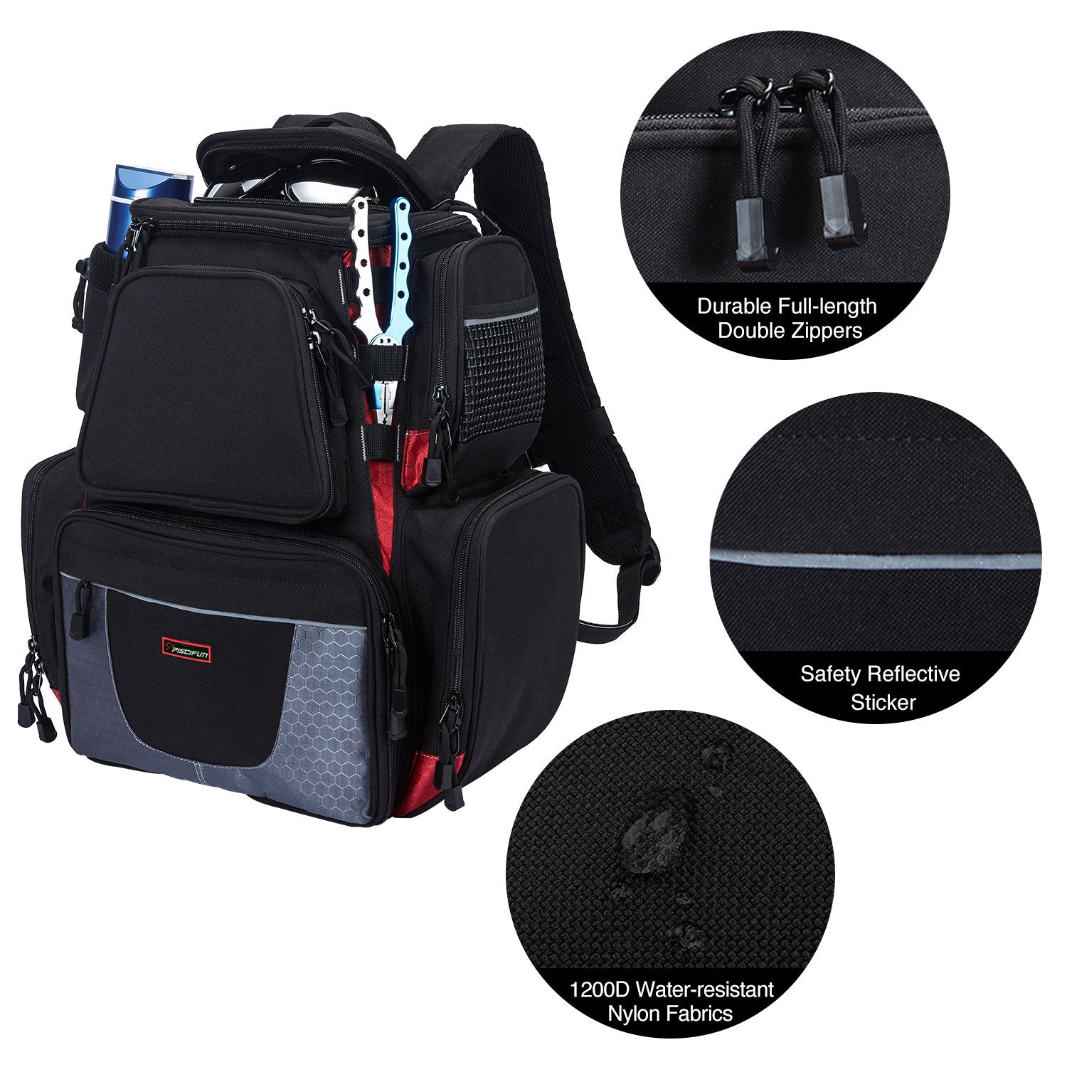 Piscifun® Fishing Tackle Backpack Storage Bag Fishing Gear Bag Sale | Black  | Piscifun