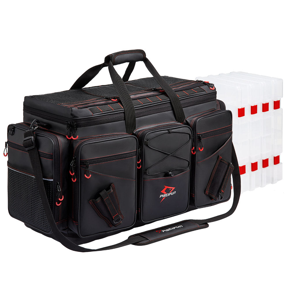 Piscifun Fishing Tackle Backpack Large Fishing Storage Bag With 4 Boxes
