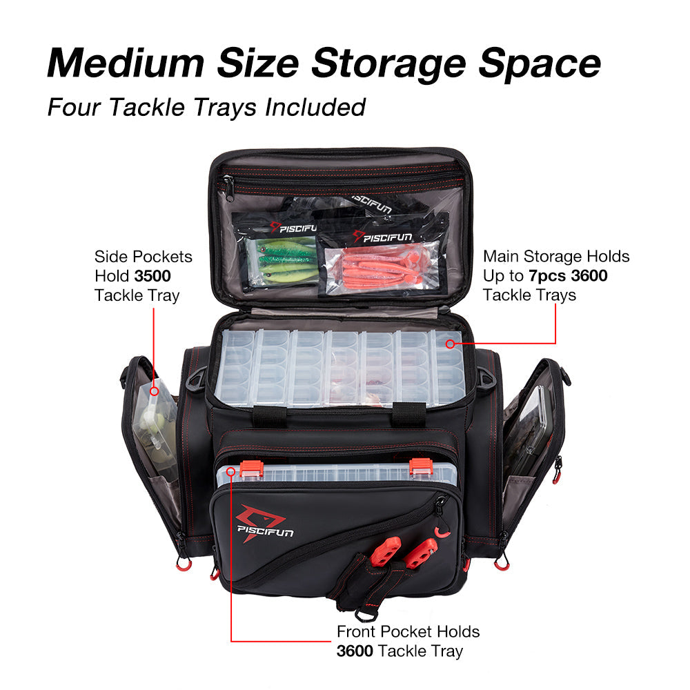 Piscifun Travel Pro Fishing Tackle Bag with 4 Trays Large Water